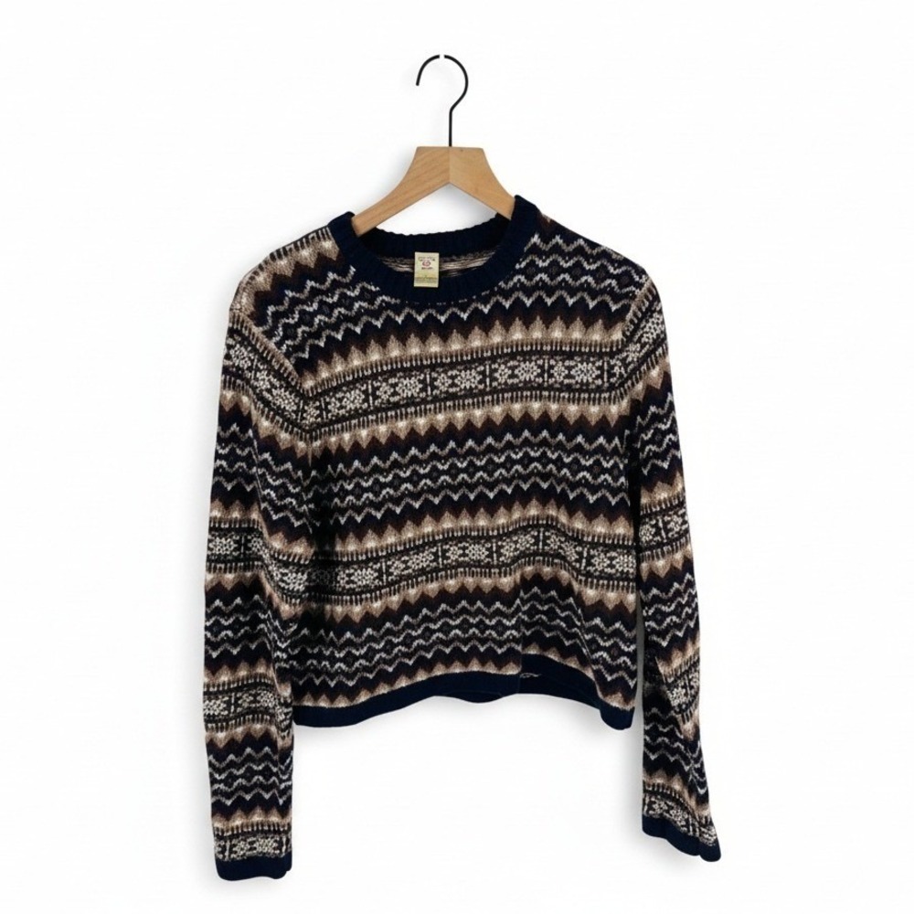 Vintage County Seat Fair Isle Knit Pullover Sweater‎ Navy Brown Geometric L